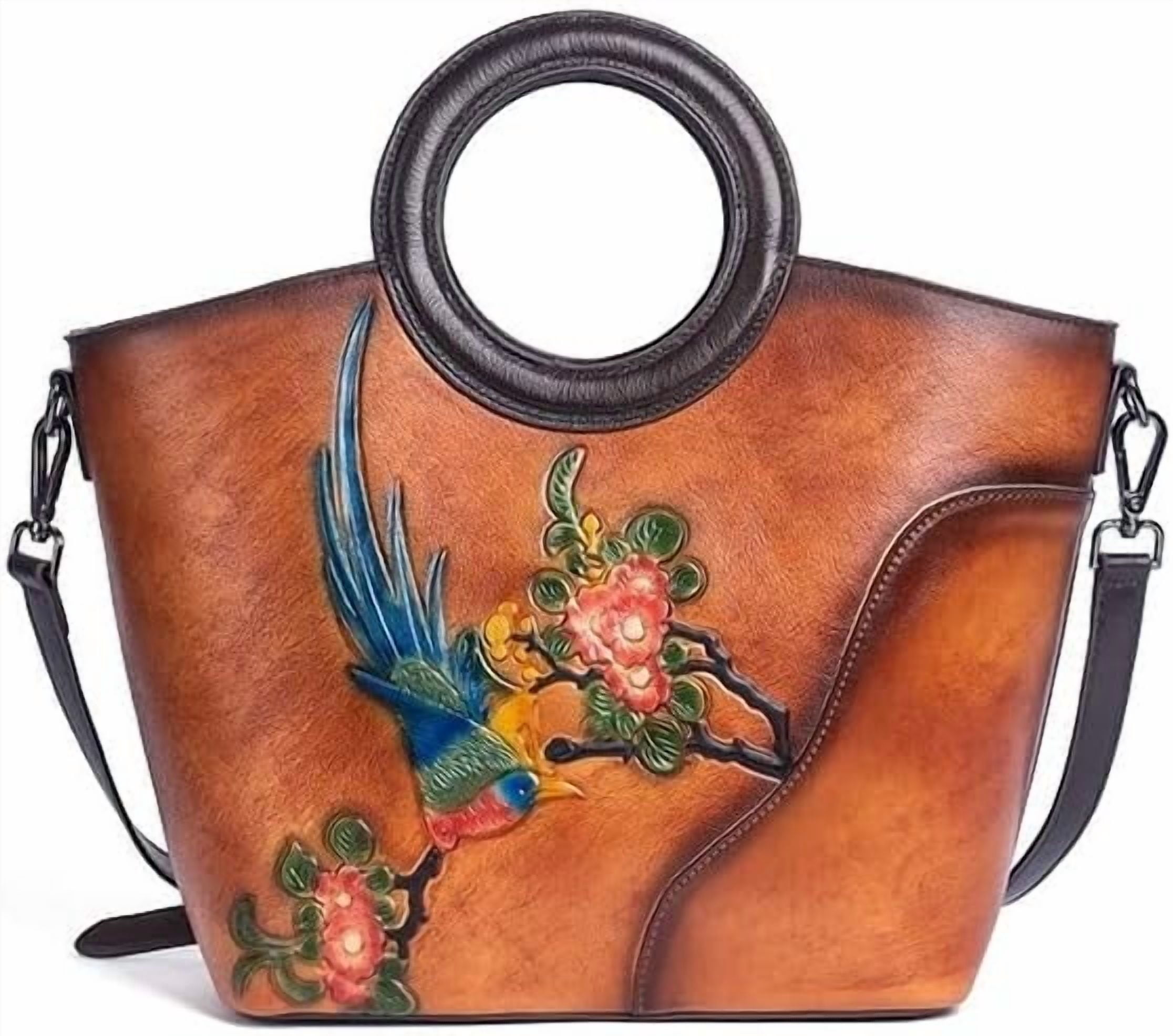 Kwuty Leather Satchel for Women Top Handle Bags Handmade Purse Vintage Embossed Leather Crossbody Handbags Hobo Bag
