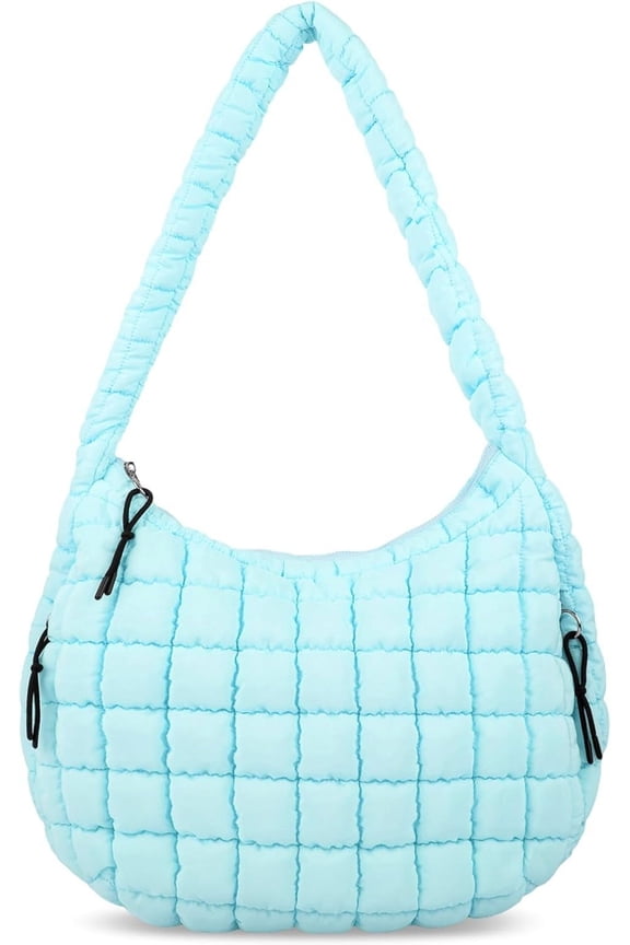 Quilted Puffer Tote Bag for Women - Large Crossbody Bag, Lightweight Nylon Puffy Carryall Hobo Puff Shoulder Bag