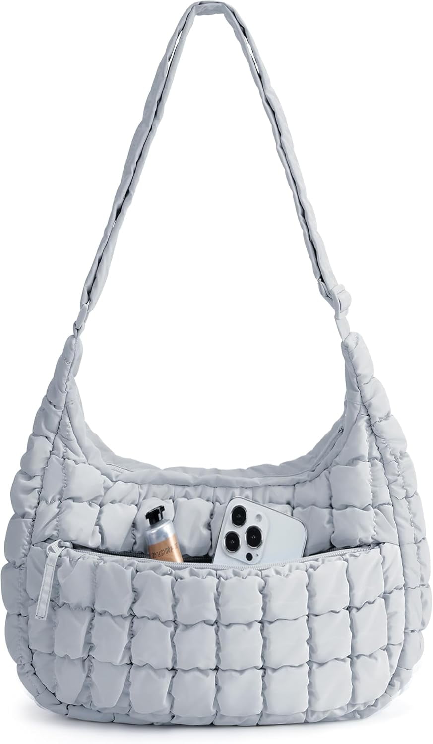Kwuty Quilted Puffy Crossbody Bag for Women, Medium Cute Hobo Shoulder Purse Soft Fluffy Handbag for Daily Use