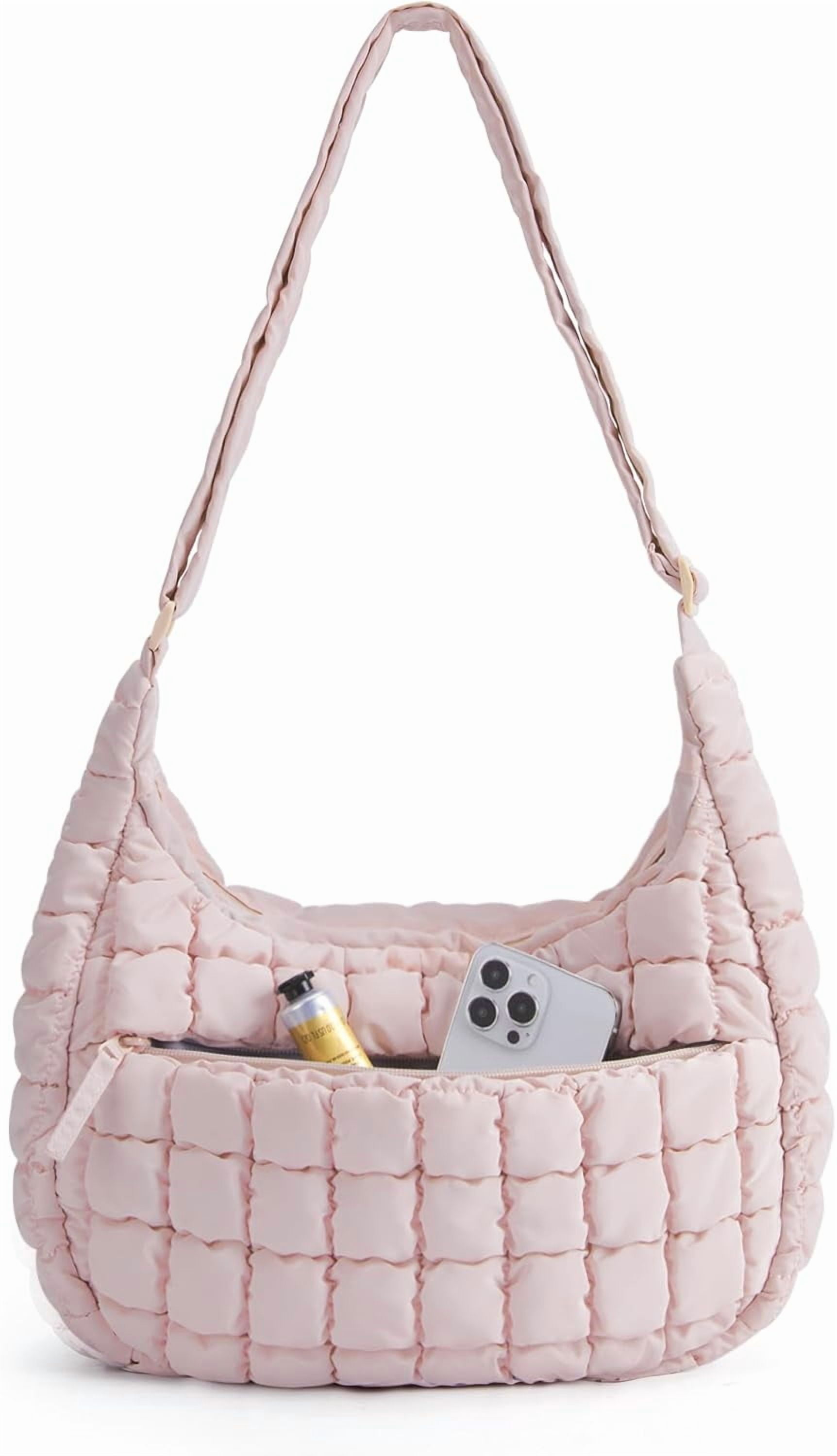 Kwuty Quilted Puffy Crossbody Bag for Women, Medium Cute Hobo Shoulder Purse Soft Fluffy Handbag for Daily Use