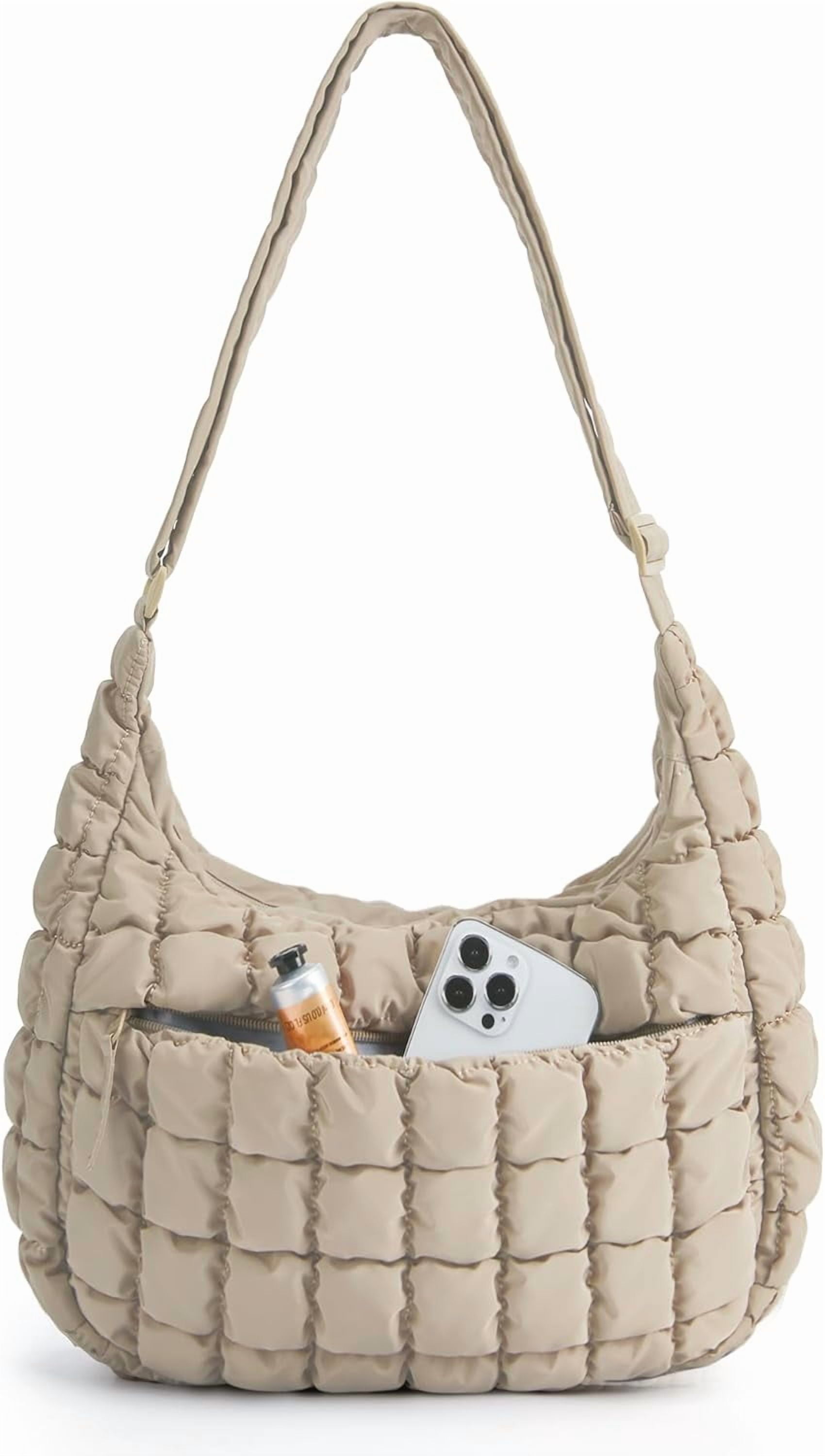 Kwuty Quilted Puffy Crossbody Bag for Women, Medium Cute Hobo Shoulder Purse Soft Fluffy Handbag for Daily Use