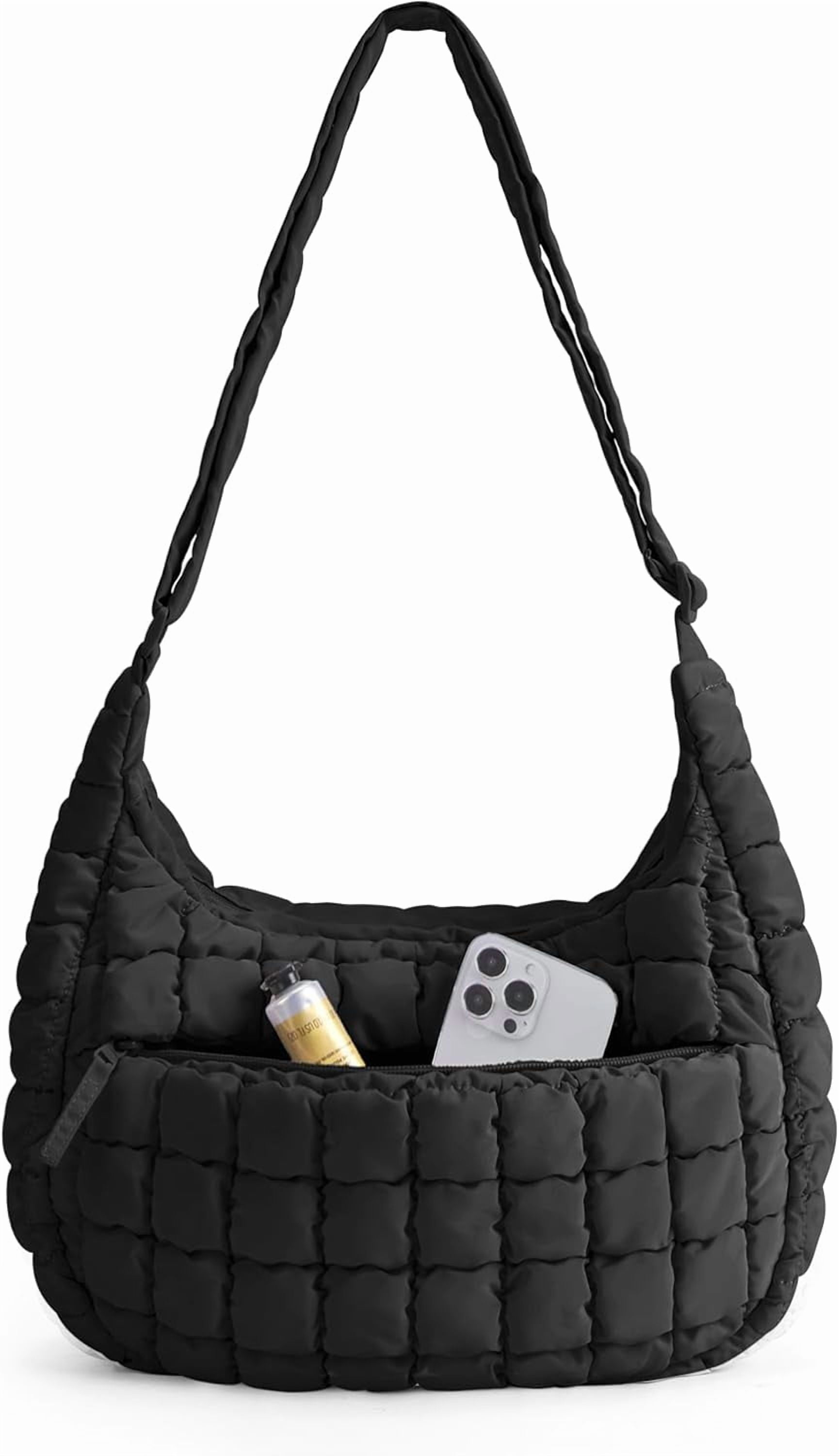 Kwuty Quilted Puffy Crossbody Bag for Women, Medium Cute Hobo Shoulder Purse Soft Fluffy Handbag for Daily Use