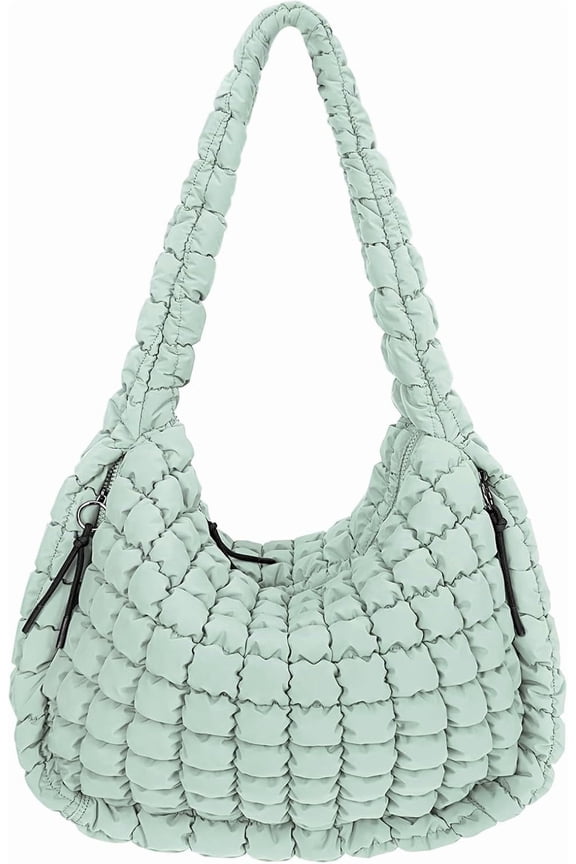 Quilted Tote Bag Large Carryall Puffer Shoulder Bag Lightweight Padding Hobo Bag(Light Green)