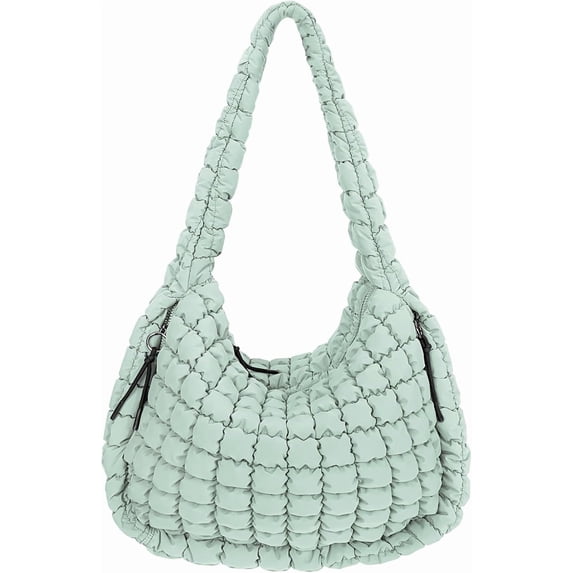 Kwuty Quilted Tote Bag Large Carryall Puffer Shoulder Bag Lightweight Padding Hobo Bag(Light Green)
