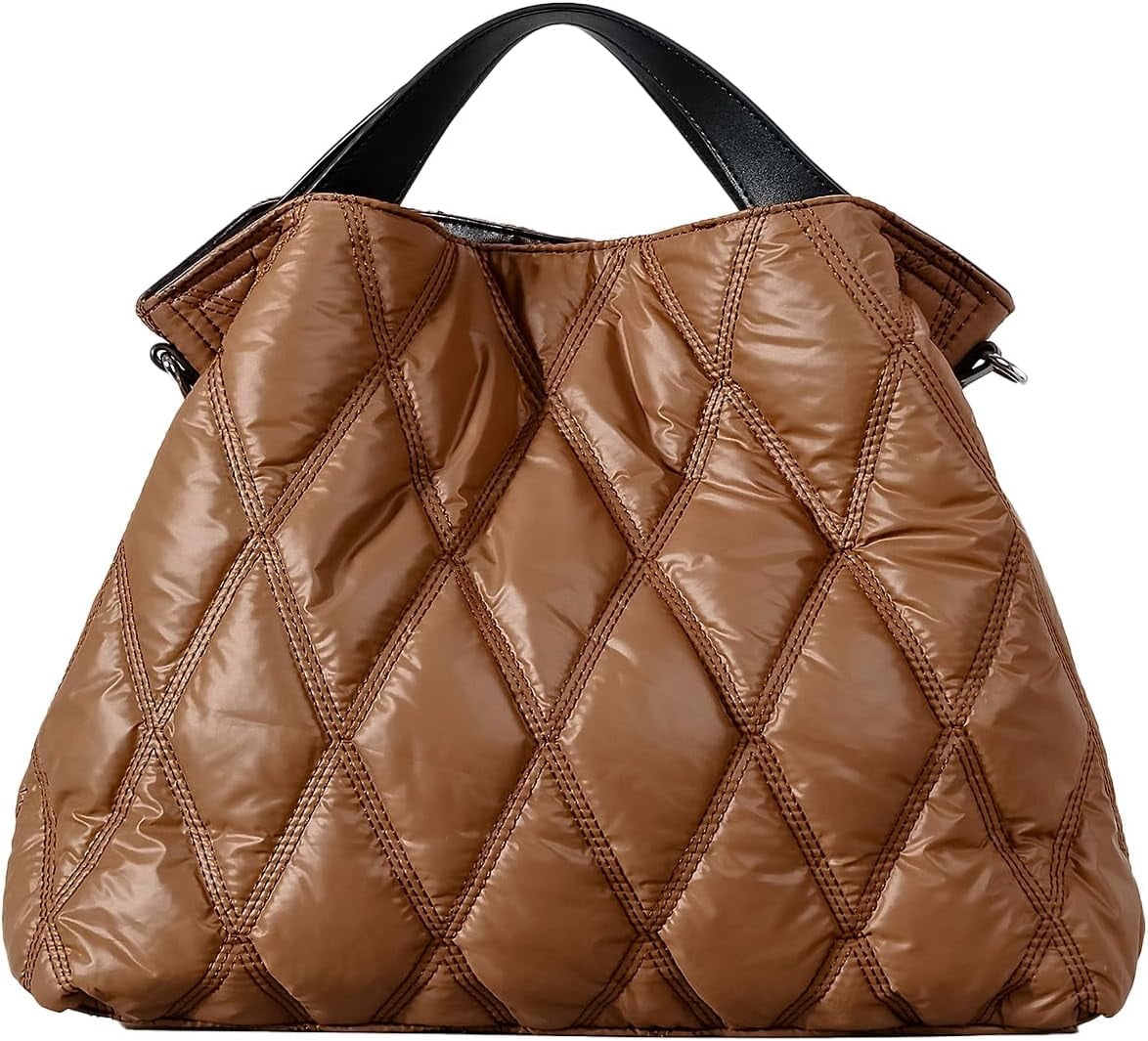 Kwuty Quilted Tote Bag for Women, Soft Puffer Bag Lightweight Trendy Crossbody Bags Purse with Long Shoulder Strap