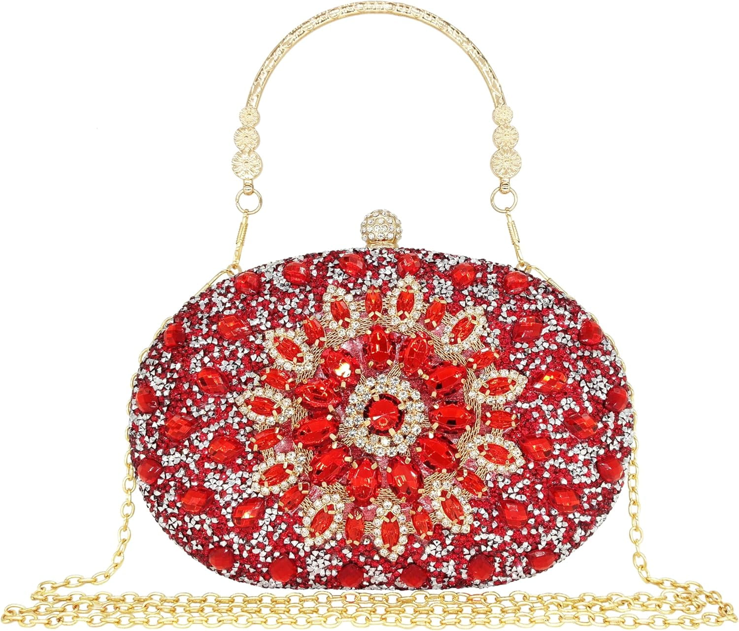 Kwuty Rhinestone Clutch Purses for Women Evening Wedding Formal - Round Pearl Clasp Handbag - Crystal Diamond Bag
