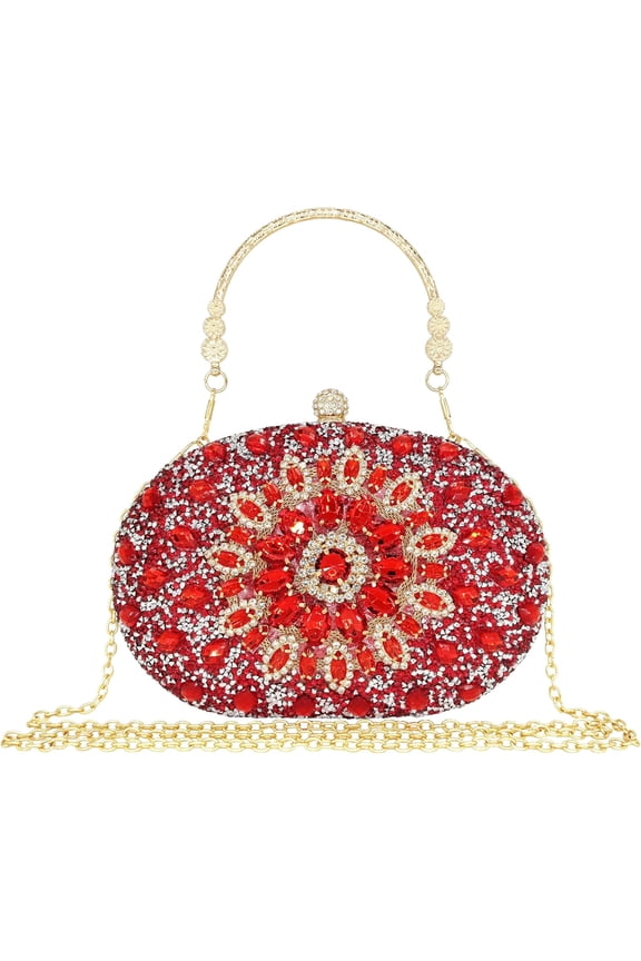 Rhinestone Clutch Purses for Women Evening Wedding Formal - Round Pearl Clasp Handbag - Crystal Diamond Bag