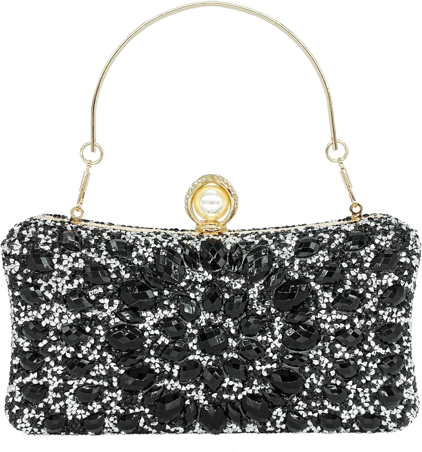 Kwuty Rhinestone Clutch Purses for Women Evening Wedding Formal - Round Pearl Clasp Handbag - Crystal Diamond Bag