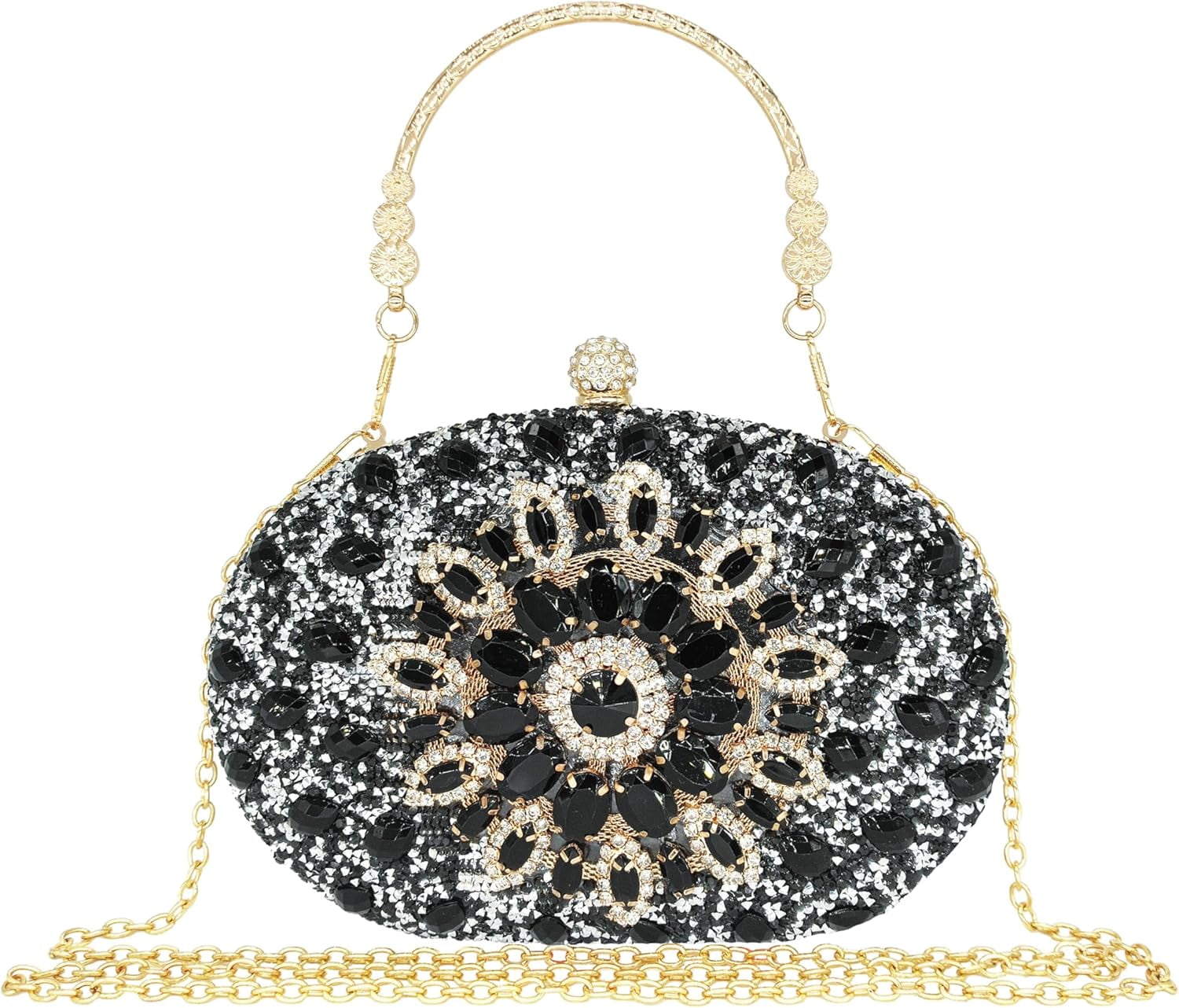 Kwuty Rhinestone Clutch Purses for Women Evening Wedding Formal - Round Pearl Clasp Handbag - Crystal Diamond Bag