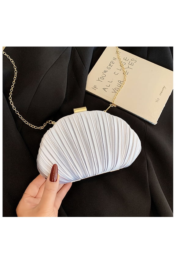 Shell Clutch Evening Bag for Women Satin Pleated Purse Wedding Clutch Formal Party Handbag with Chain