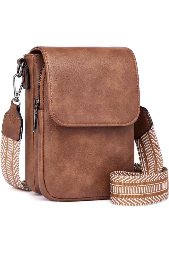 Small Crossbody Bags for Women Trendy,Leather Triple Compartment Cell Phone Crossbody Wallet Purses with Card Slots(Brown)