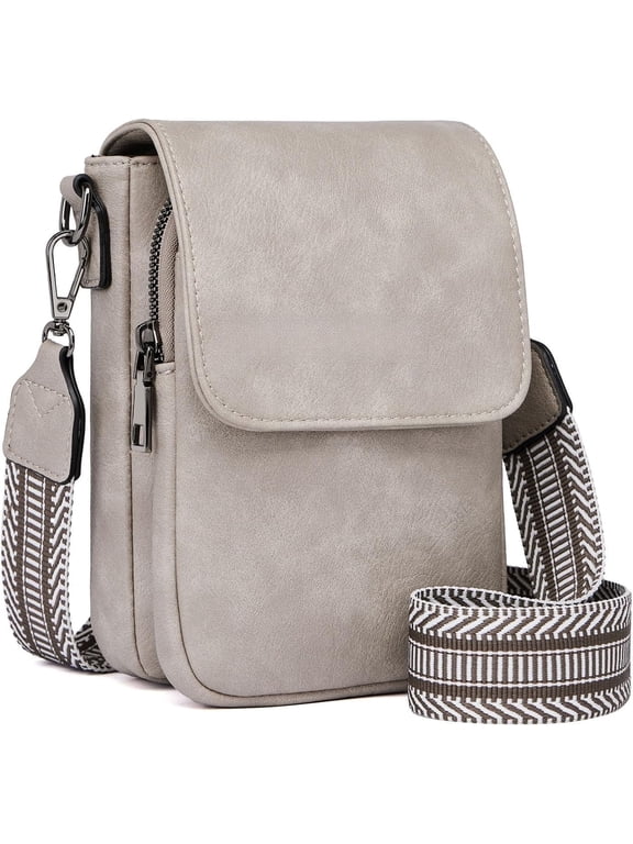 Small Crossbody Bags for Women Trendy,Leather Triple Compartment Cell Phone Crossbody Wallet Purses with Card Slots(Cream Gray)