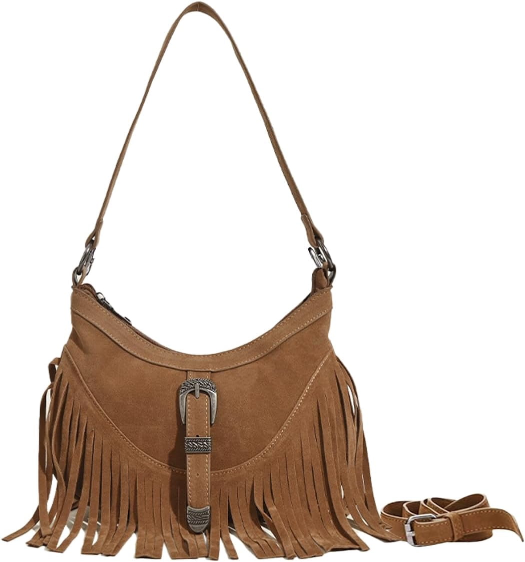 Kwuty Small Western Fringe Underarm Purse Mini Hipppie Shoulder Bag with Tassel for Women