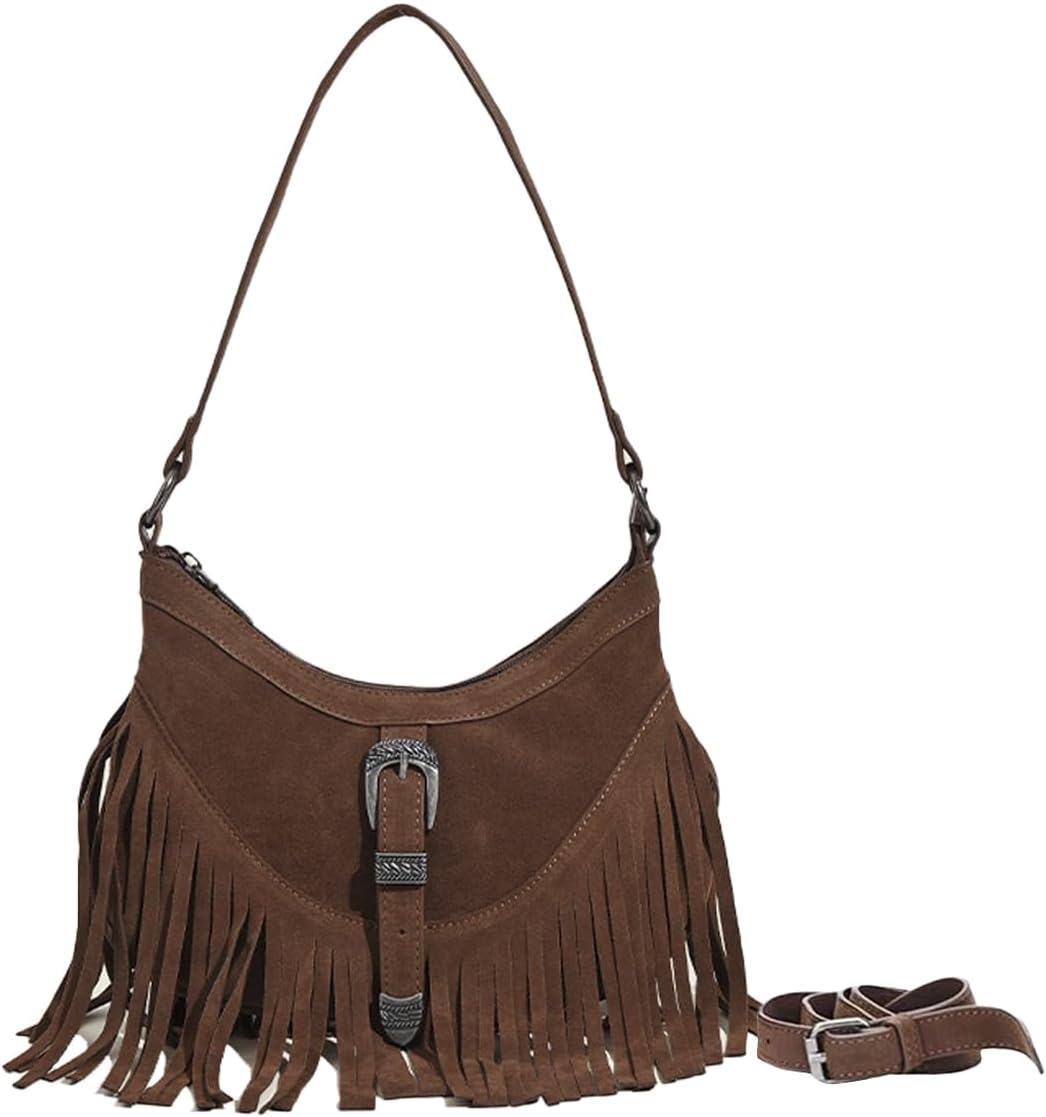 Kwuty Small Western Fringe Underarm Purse Mini Hipppie Shoulder Bag with Tassel for Women