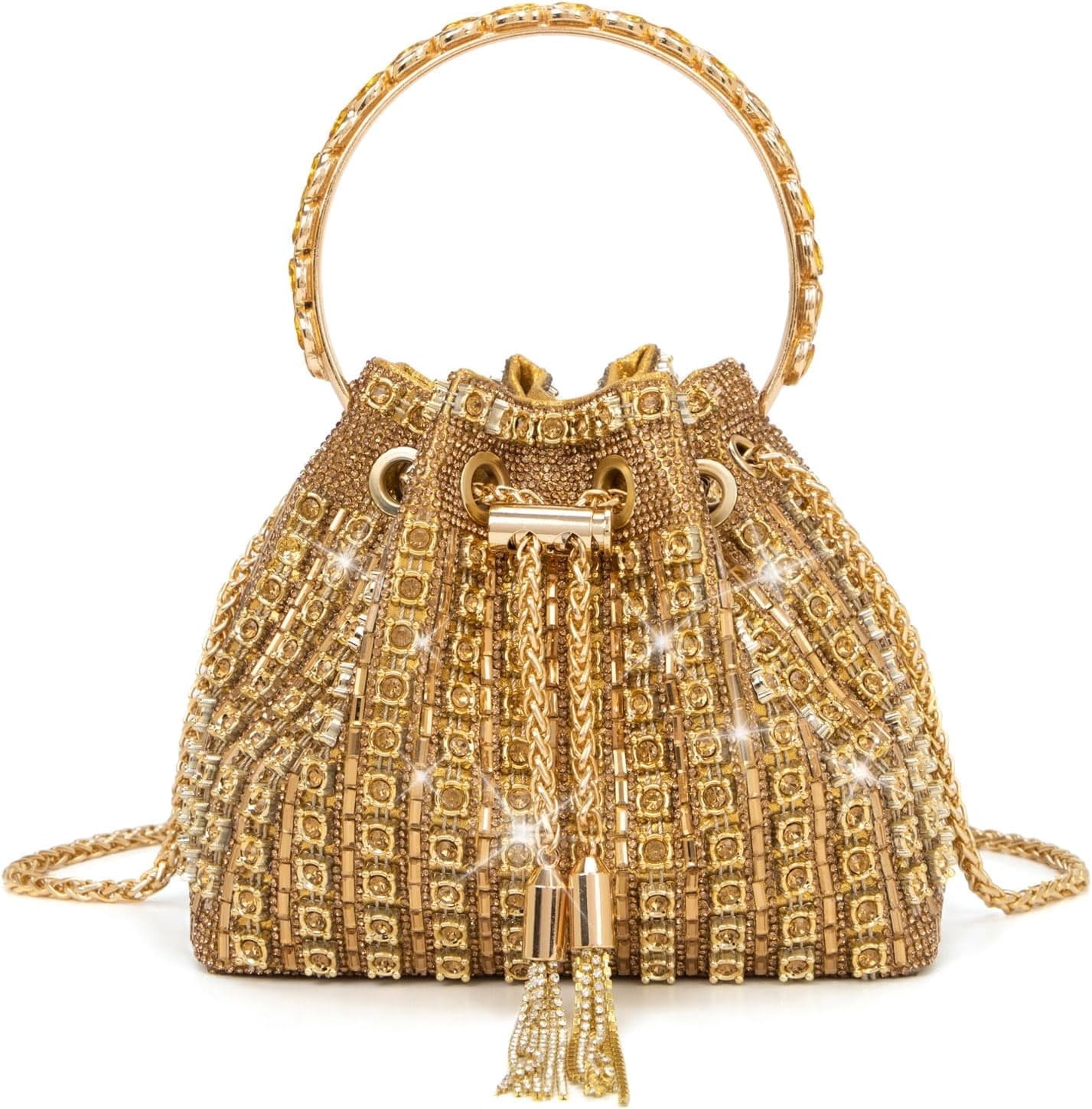 Kwuty Sparkly Diamond Evening Bag Clutch Purses for Women Rhinestone Purse Glitter Handbag for Party Prom Cocktail Wedding（Gold）