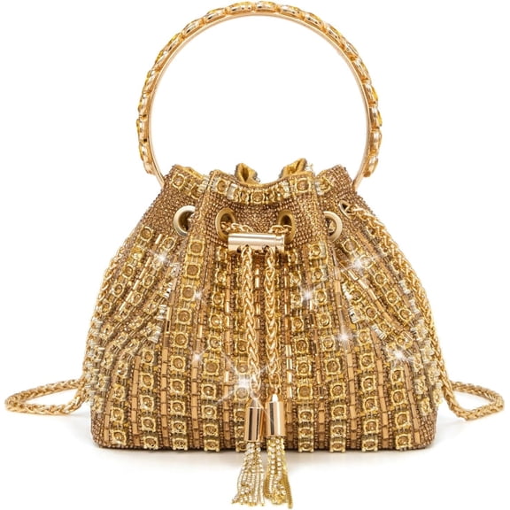Kwuty Sparkly Diamond Evening Bag Clutch Purses for Women Rhinestone Purse Glitter Handbag for Party Prom Cocktail Wedding（Gold）