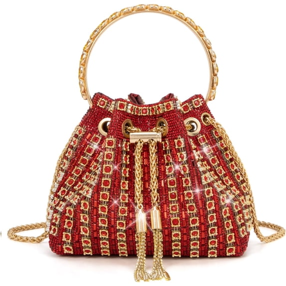 Kwuty Sparkly Diamond Evening Bag Clutch Purses for Women Rhinestone Purse Glitter Handbag for Party Prom Cocktail Wedding(Red)