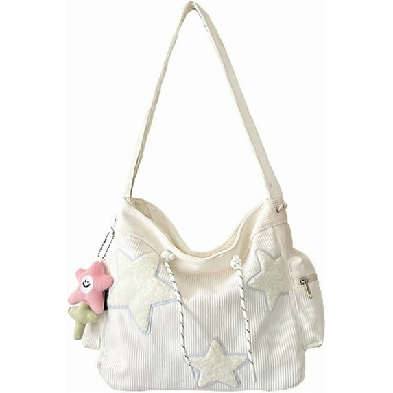 Kwuty Star Crossbody Bag Women Corduroy Tote Bag Aesthetic Messenger Bag Cute Shoulder Bag Y2K Hobo Bag