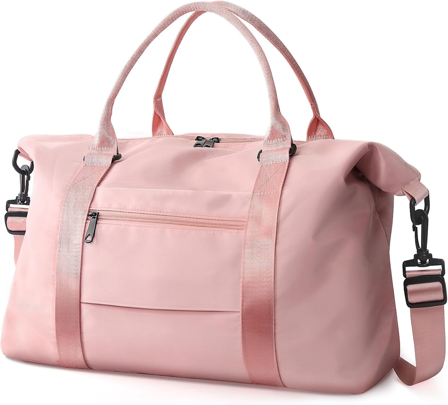 Kwuty TOPBAG Travel Duffle Bag, Waterproof Weekender Carry On Tote Bags for Women, Sport Gym Bag for Men, Hospital Bag for Labor and Delivery, Overnight Luggage Bag with Trolley Sleeve Coral Pink