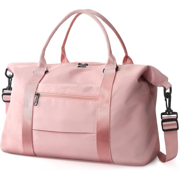 Kwuty TOPBAG Travel Duffle Bag, Waterproof Weekender Carry On Tote Bags for Women, Sport Gym Bag for Men, Hospital Bag for Labor and Delivery, Overnight Luggage Bag with Trolley Sleeve Coral Pink