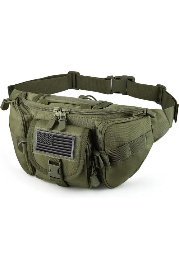 Tactical Fanny Pack,Waist Bag Pack with U.S Patch Utility Hip Belt Bumbag for Outdoor Fishing Hiking (Black(4 Zipper Pockets))