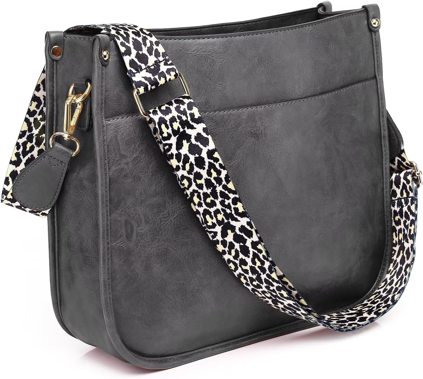 Kwuty Vegan Leather Crossbody Bags for Women, Crossbody Purse with Guitar Strap Zipped Pockets Handbag Shoulder Bag