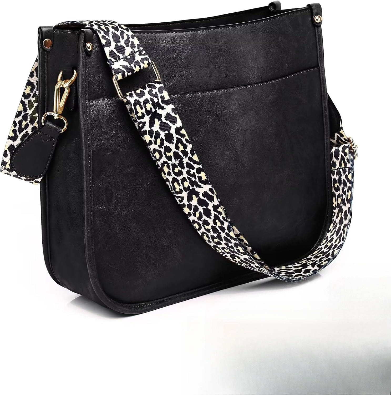 Kwuty Vegan Leather Crossbody Bags for Women, Crossbody Purse with Guitar Strap Zipped Pockets Handbag Shoulder Bag