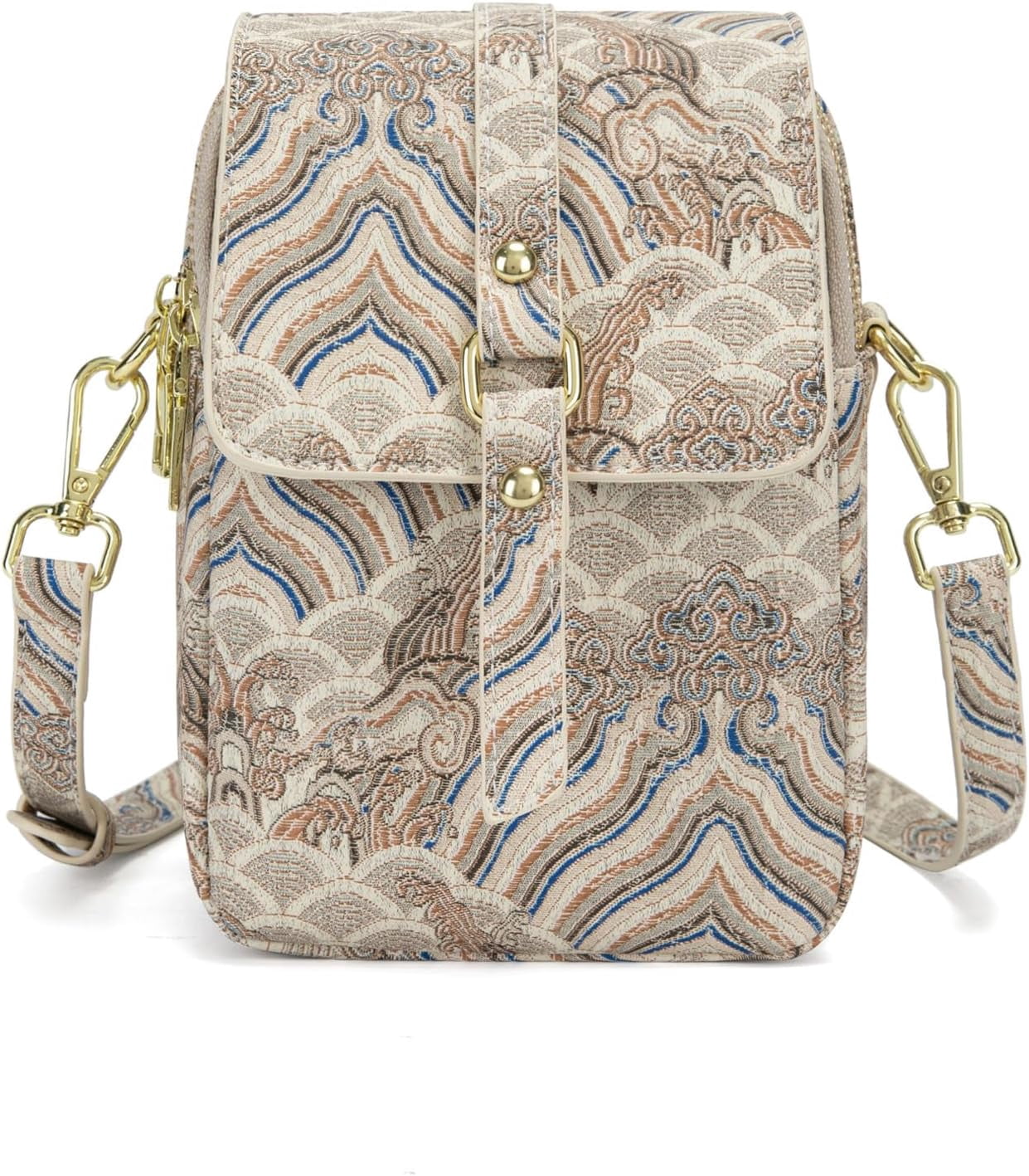 Kwuty Vintage Crossbody Phone Bag for Women, Small PU Leather Shoulder Purse and Handbag with Tassel&Rivet Decoration