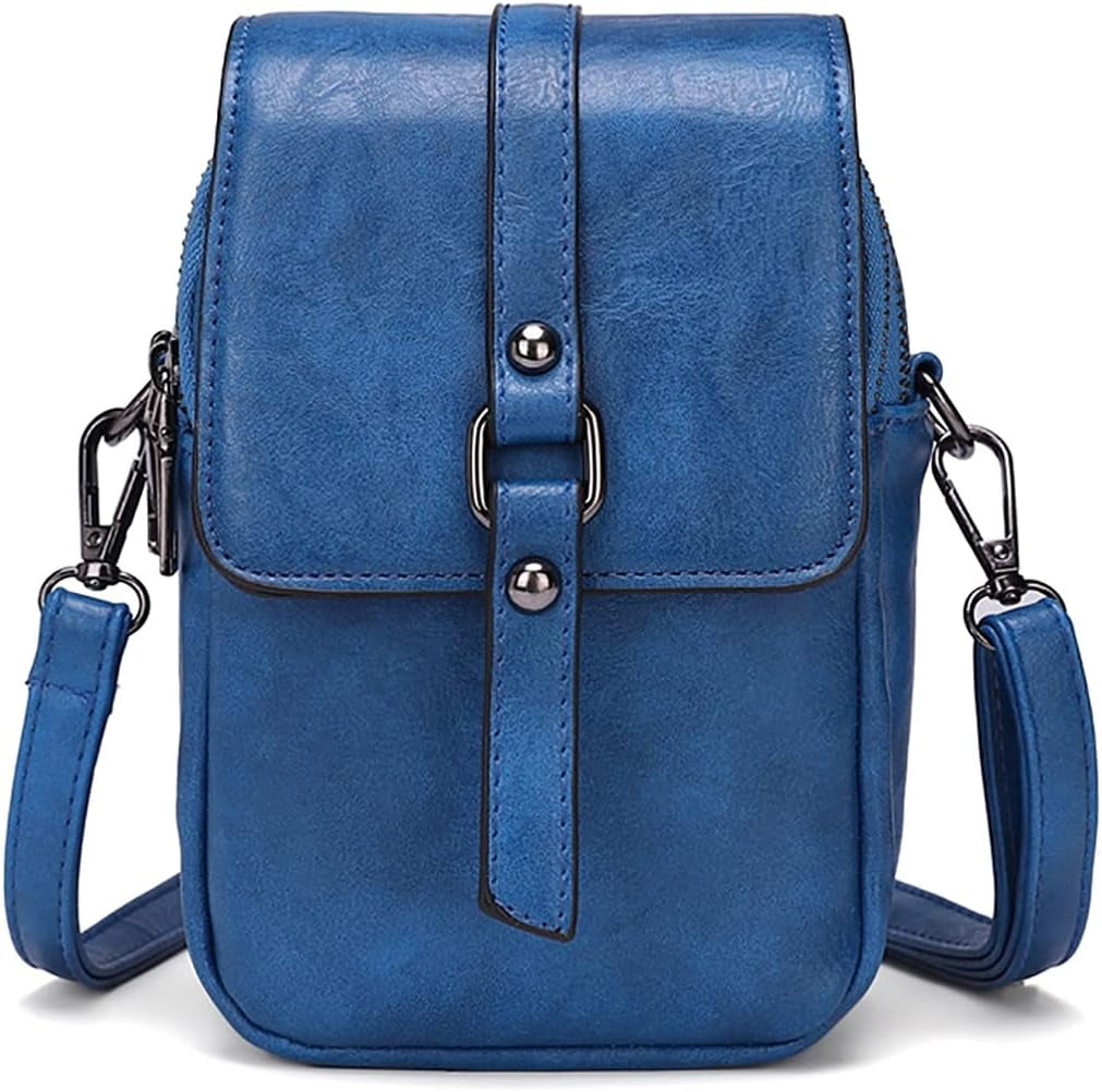 Kwuty Vintage Crossbody Phone Bag for Women, Small PU Leather Shoulder Purse and Handbag with Tassel&Rivet Decoration