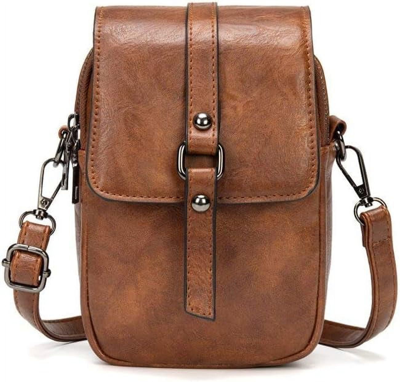 Kwuty Vintage Crossbody Phone Bag for Women, Small PU Leather Shoulder Purse and Handbag with Tassel&Rivet Decoration