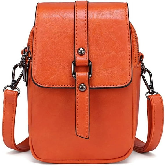 Kwuty Vintage Crossbody Phone Bag for Women, Small PU Leather Shoulder Purse and Handbag with Tassel&Rivet Decoration