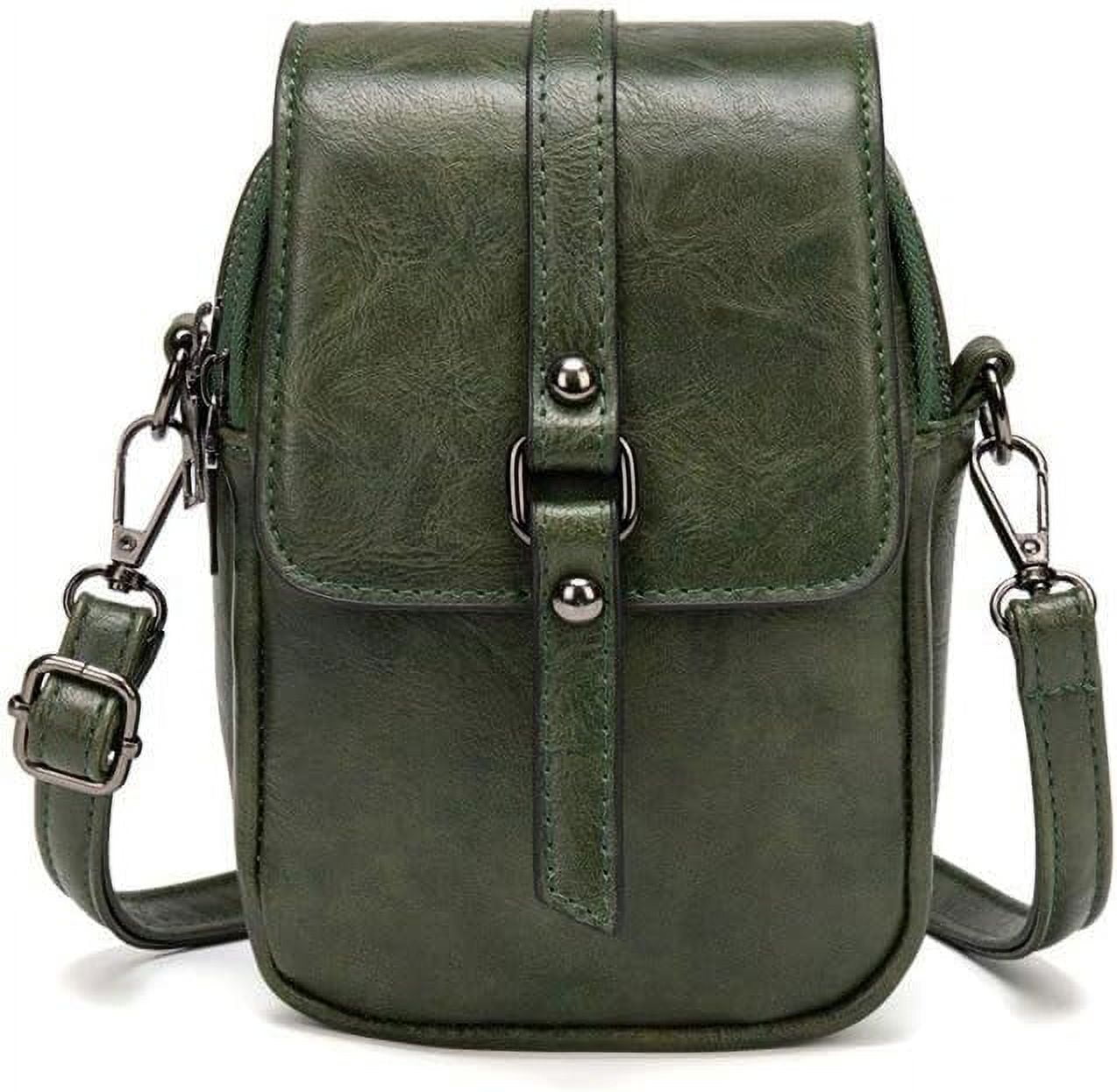 Kwuty Vintage Crossbody Phone Bag for Women, Small PU Leather Shoulder Purse and Handbag with Tassel&Rivet Decoration