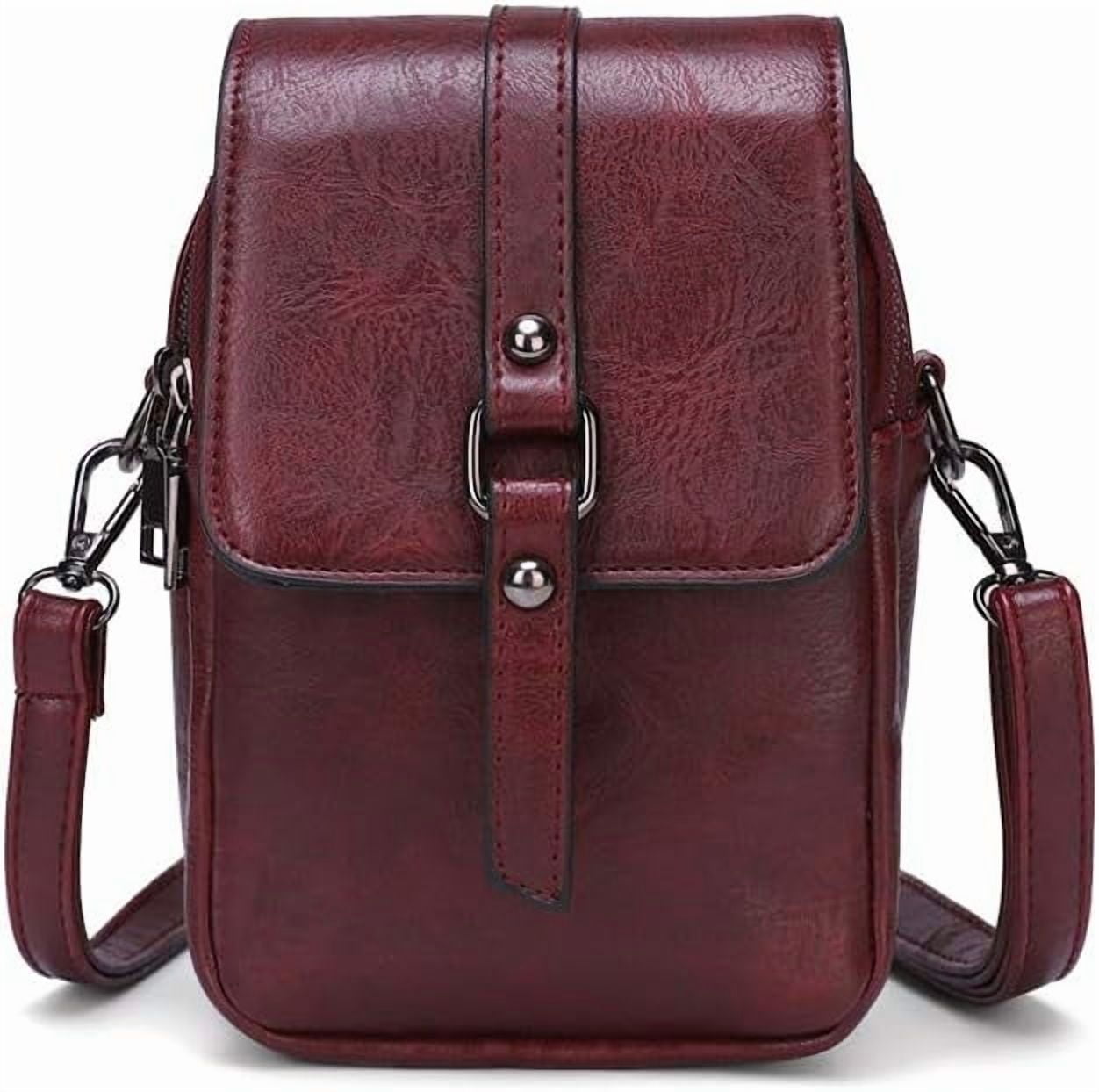 Kwuty Vintage Crossbody Phone Bag for Women, Small PU Leather Shoulder Purse and Handbag with Tassel&Rivet Decoration