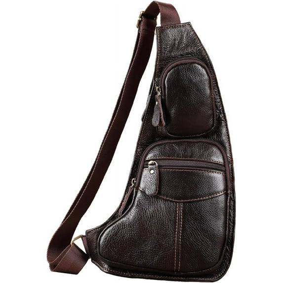 Kwuty Vintage Leather Sling Bag Backpack for Men Crossbody Shoulder Chest DayPack Backpacks