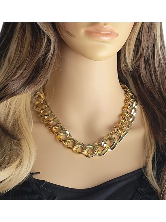 Double Link Thick Chain Necklace Gold Tone Chunky 18" Made in USA Ladies Adult Women