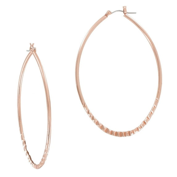 Ky & Co Large Rose Gold Tone Ribbed Textured Teardrop Hoop Earrings Pierced 2 3/4"