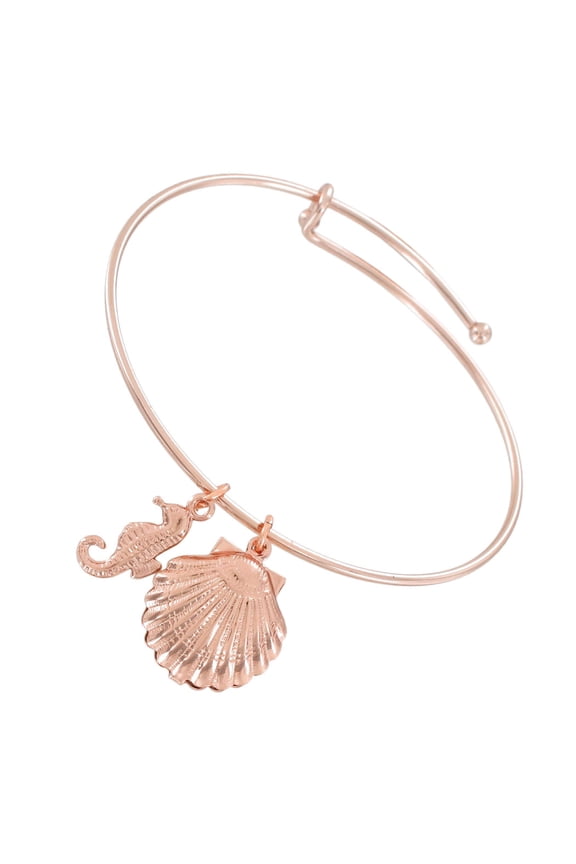 Rose Gold Tone Shell Seahorse Charm Bangle Bracelet Ladies Adult Female