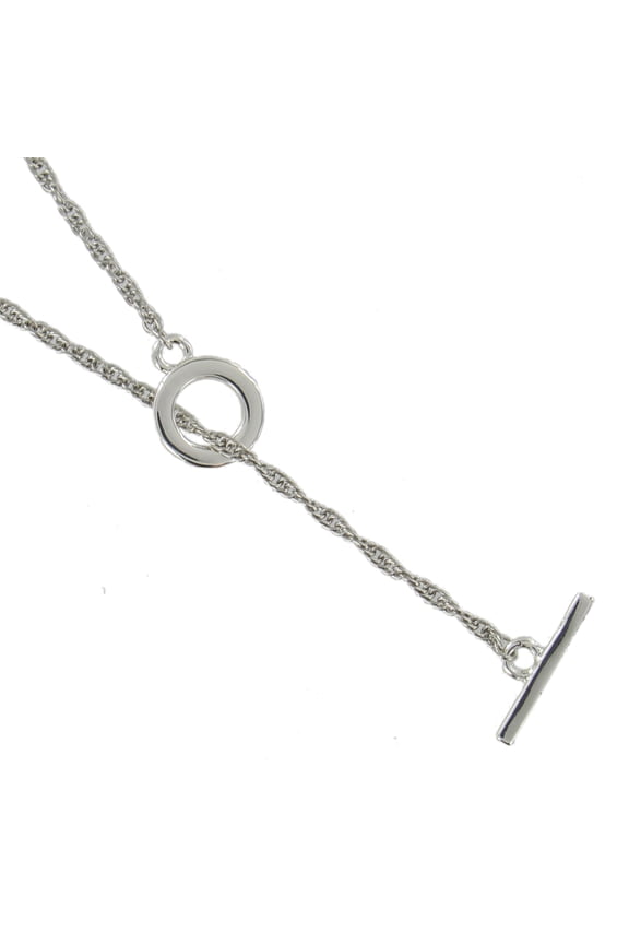 Silver Tone 24" Rope Chain Lariat Toggle Clasp Necklace