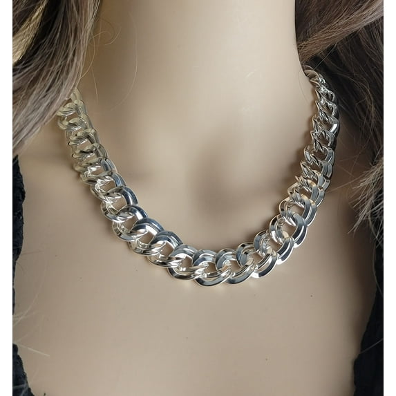 Ky & Co Silver Tone Oversized Thick Chain Choker Necklace Curb Link 18" Ladies Adult Female