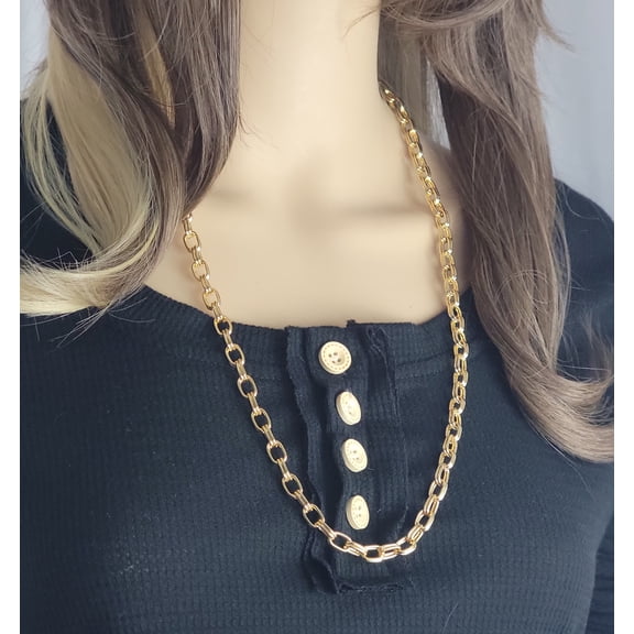 Ky & Co Thick Gold Tone Paper Clip Open Link Chain Necklace Made in USA 24" Ladies Adult Women