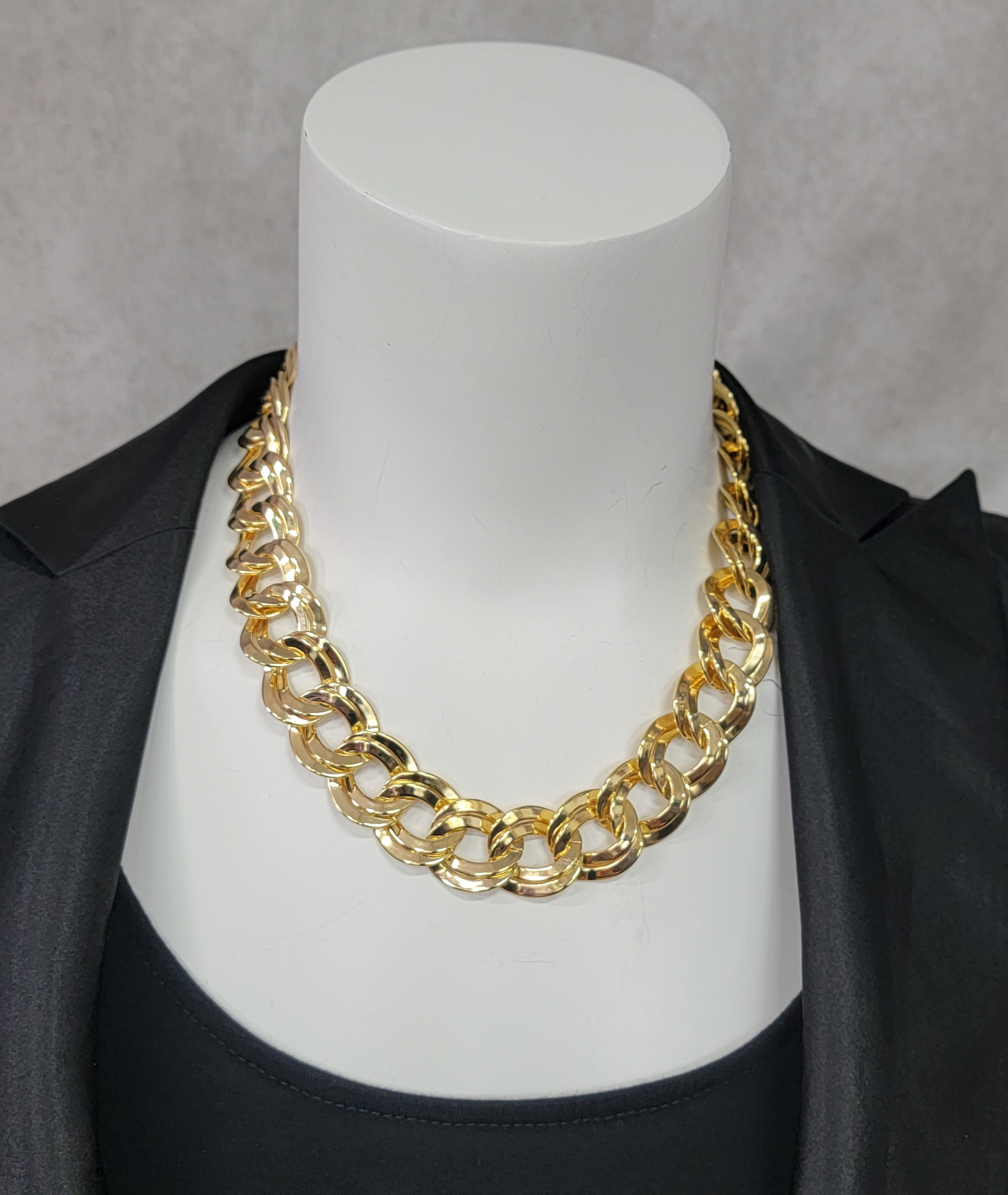 Ky & Co USA Chunky Thick Gold Tone Double Curb Chain Necklace Womens Jewelry 18"