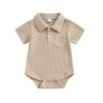 thumbnail image 1 of KyCheLot 0-12 Months Newborn Boy Clothes Lapel Button up Short Sleeve Bodysuit Knit Shirt Romper Solid Color, 1 of 3