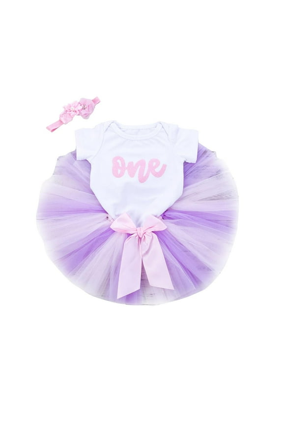 0-18 Months Girl Birthday Outfit Short Sleeve Romper and Tulle Skirts with Headband My 1st Birthday Set