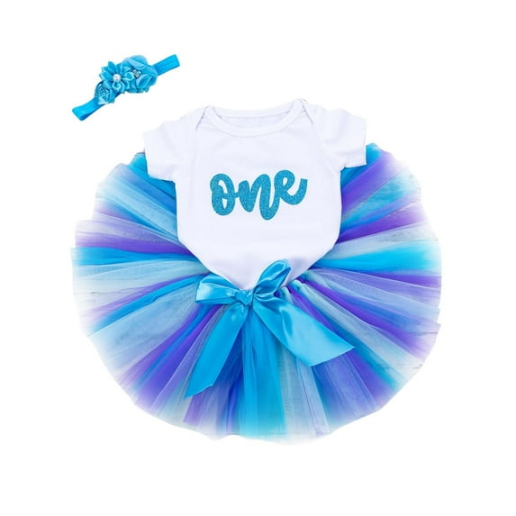 KyCheLot 0-18 Months Girl Birthday Outfit Short Sleeve Romper and Tulle Skirts with Headband My 1st Birthday Set