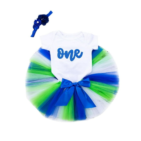 KyCheLot 0-18 Months Girl Birthday Outfit Short Sleeve Romper and Tulle Skirts with Headband My 1st Birthday Set