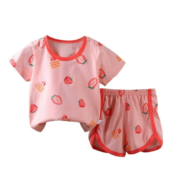 KyCheLot 0-6 Years Baby Girls Pajama Set Summer 2 Piece Short Sleeve T-Shirts Elastic Waist Shorts