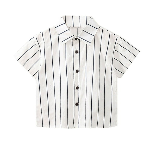 KyCheLot 1-12 Years Boys Button down Shirts Cotton Casual Stripe Short Sleeve Loose Blouse Schoolwear