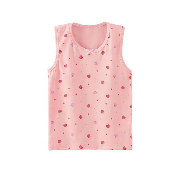 KyCheLot 2-10 Years Girls Summer Tops Cute Print Breathable Sleeveles Undershirt Cotton Crewneck Home Tops