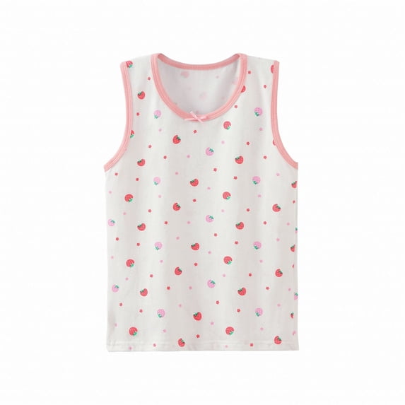 KyCheLot 2-10 Years Girls Summer Tops Cute Print Breathable Sleeveles Undershirt Cotton Crewneck Home Tops