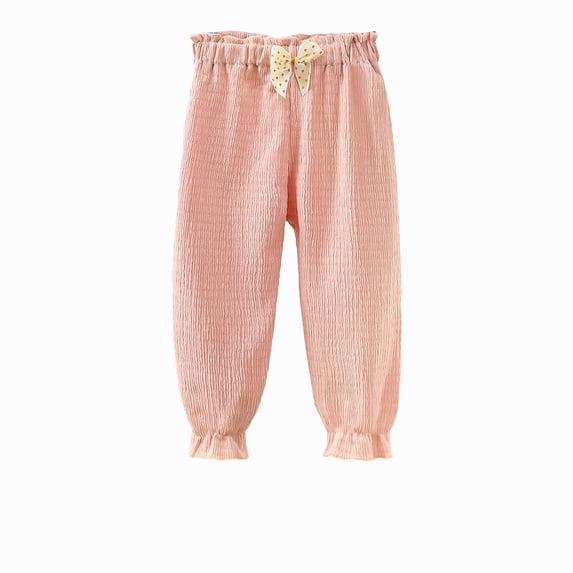 KyCheLot 2-9 Years Baby Girls Pants Bloomers Bow Waist Pleated Soft Long Pants Spring Summer